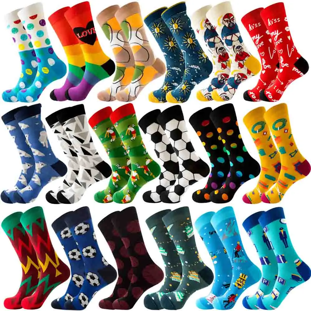 New Happy Mens Socks Women Novelty Cartoon Sock Combed Cotton Funny Men\'s Big Size Crew Harajuku Hip Hop Thick Long Socks