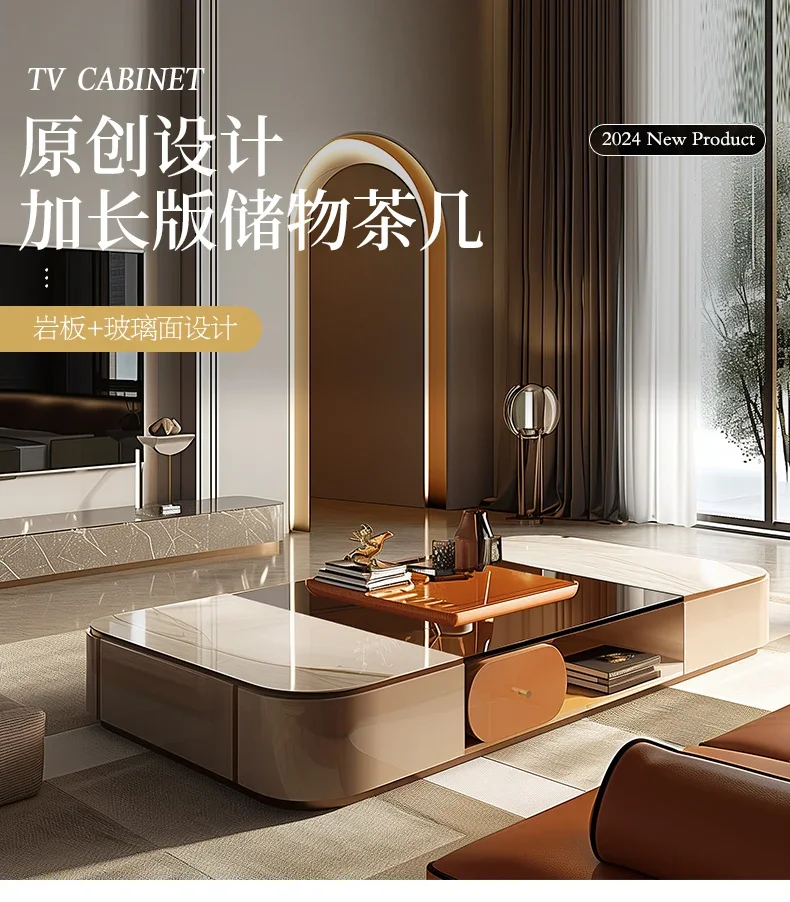 G8578 Light Luxury Coffee Table Living Room Creative High Sense Double Layer Tea Table Household Stone Plate Glass Tea Table