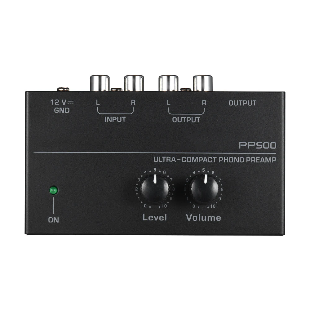 Ultra-Compact PreAmplifier Phono Preamp Audio Amplifier With Level Volume Control Turntable Input RCA 1/4\'\' TRS Output PP500