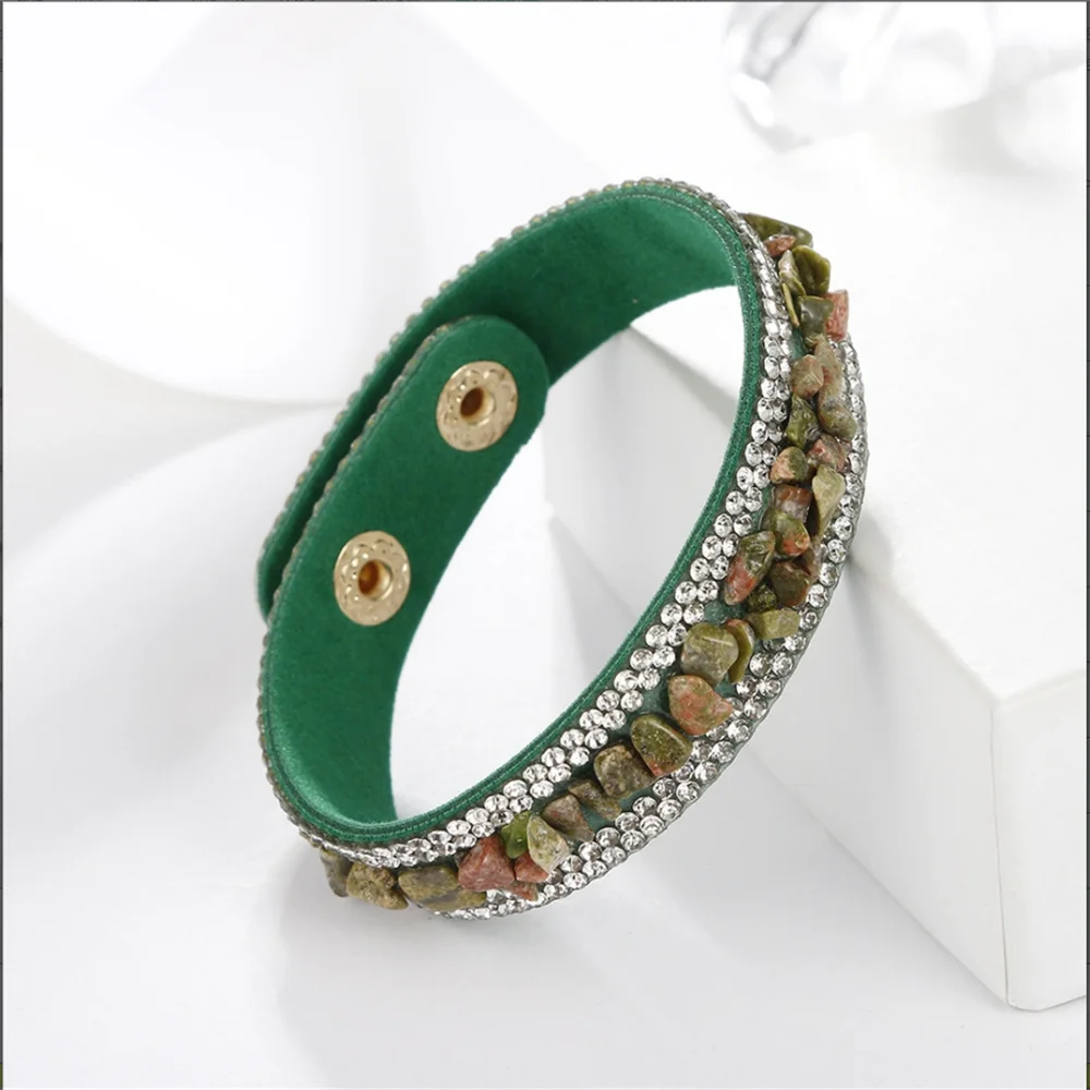 2022 Newest Fashion Women\'s Leather Wrap Bracelet Colorful Crystal Beads Metal Button Clasp Bracelet Handmade Jewelry Bohemian