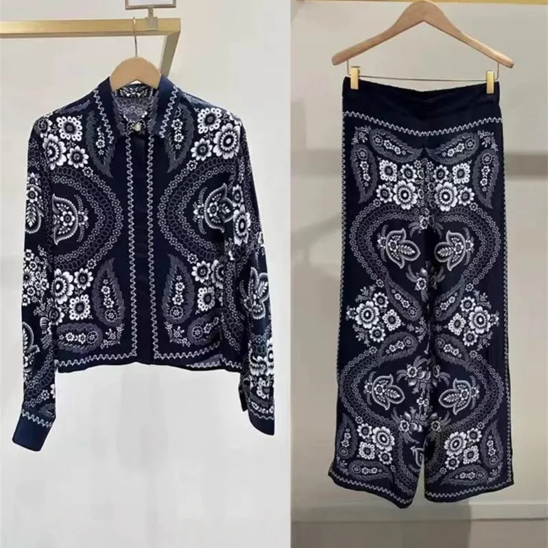 

2025 autumn new women's shirt two-piece suit long-sleeved printed casual shirt or high-waisted fashionable trousers