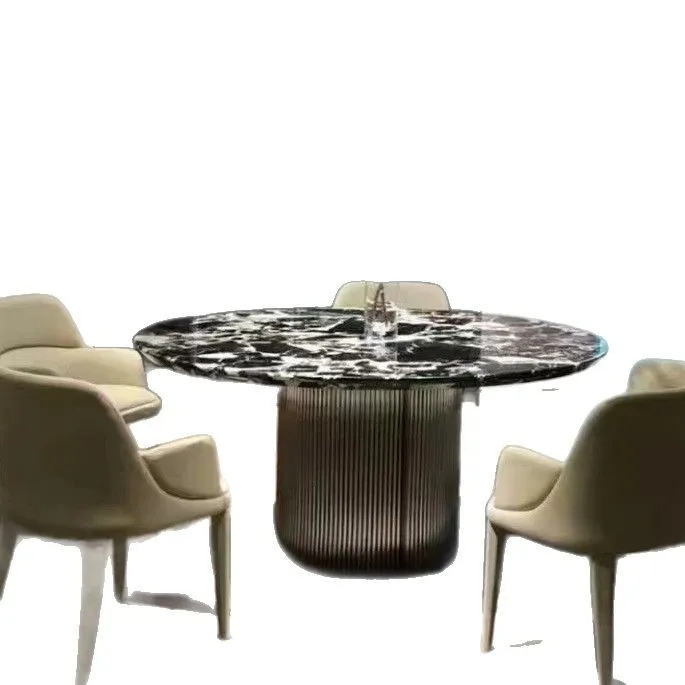 Black luxury stone household dining table Napoleon black natural marble round dining table high-end oil-proof Italian