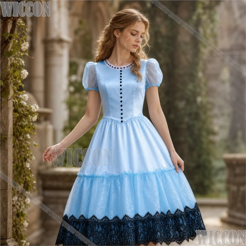 

Anime Game Alice Cosplay Costume Blue Long Dress Cute Kawaii Lolita Girls Short Sleeved Dress Halloween Christmas Outfit Cos