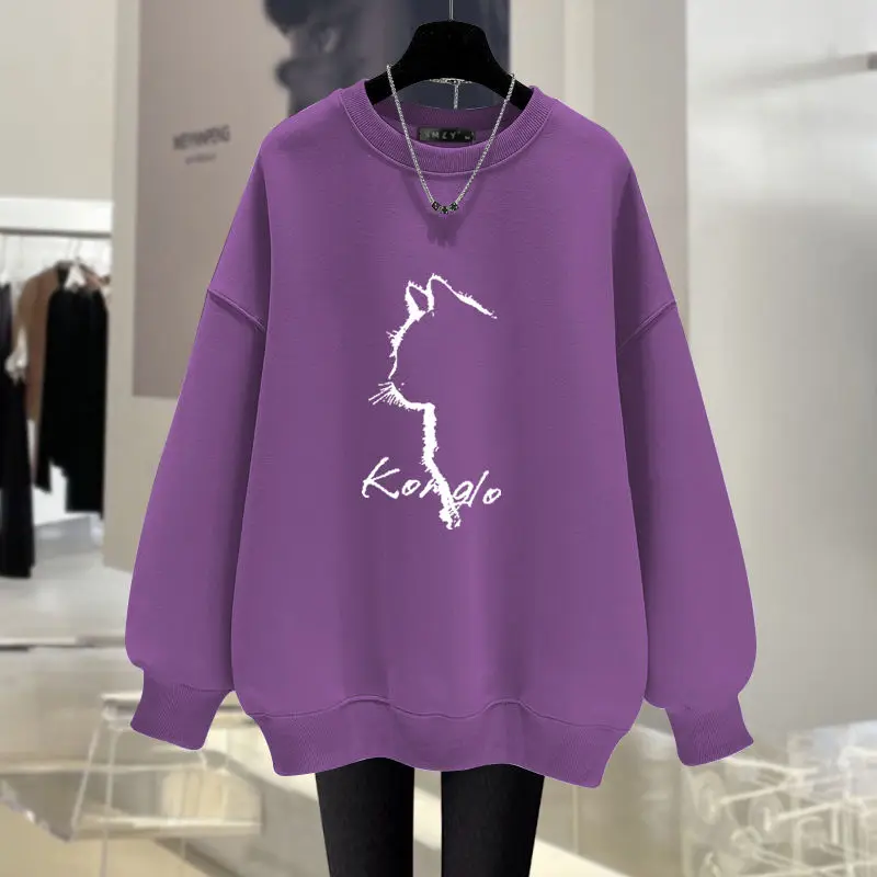 Autumn Winter O-neck Capless Top Pullovers Vintage Loose Casual Long Sleeve Sweatshirts Women Clothing Cartoon Printed Hoodies