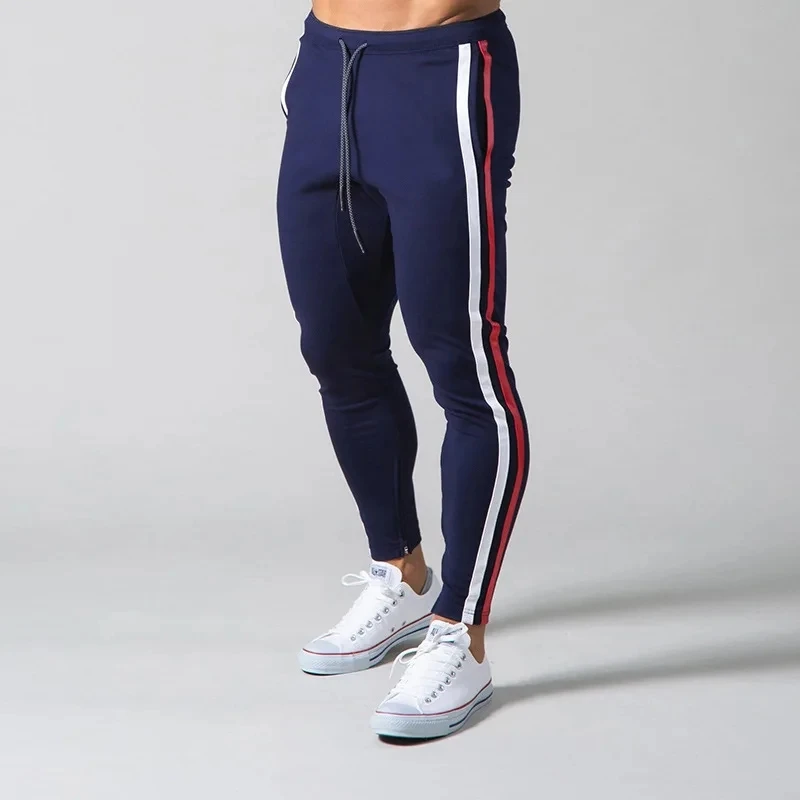 

2025 Spring and Autumn New Men's Casual Pants Outdoor Running Fitness Sports Pants Striped Color Block Zipper Small Leg Pants