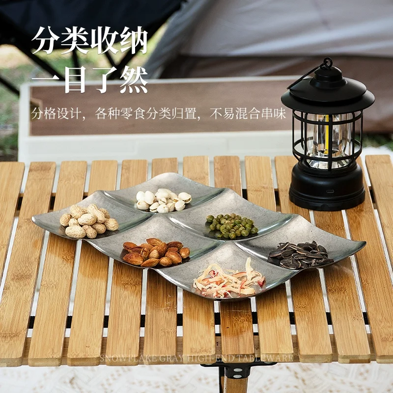 Vintage Stainless Steel Plate Industrial Style Divided Plate Household Decorative Plate Tableware Dried Fruit