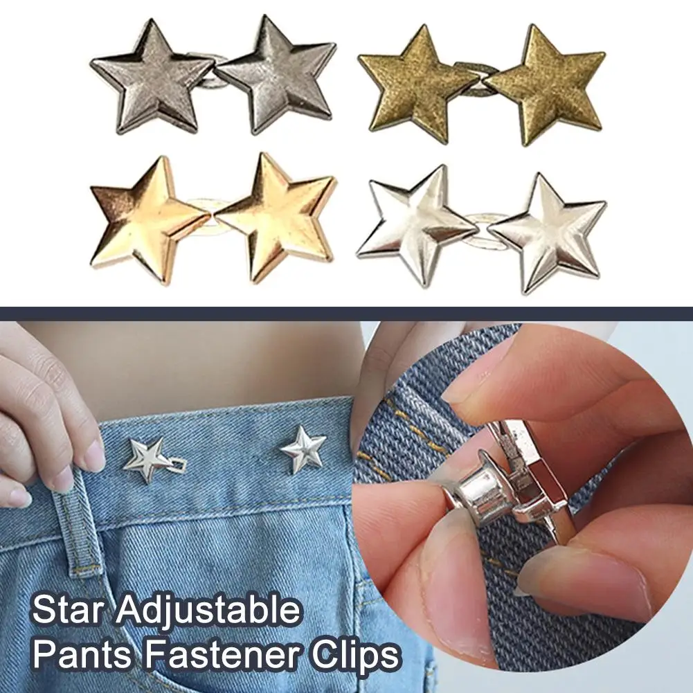 Trendy Star Jeans Button Adjustable Clips Detachable Pants Fastener Clips Nail-free Metal Button Snaps For Jeans Decor B4E5