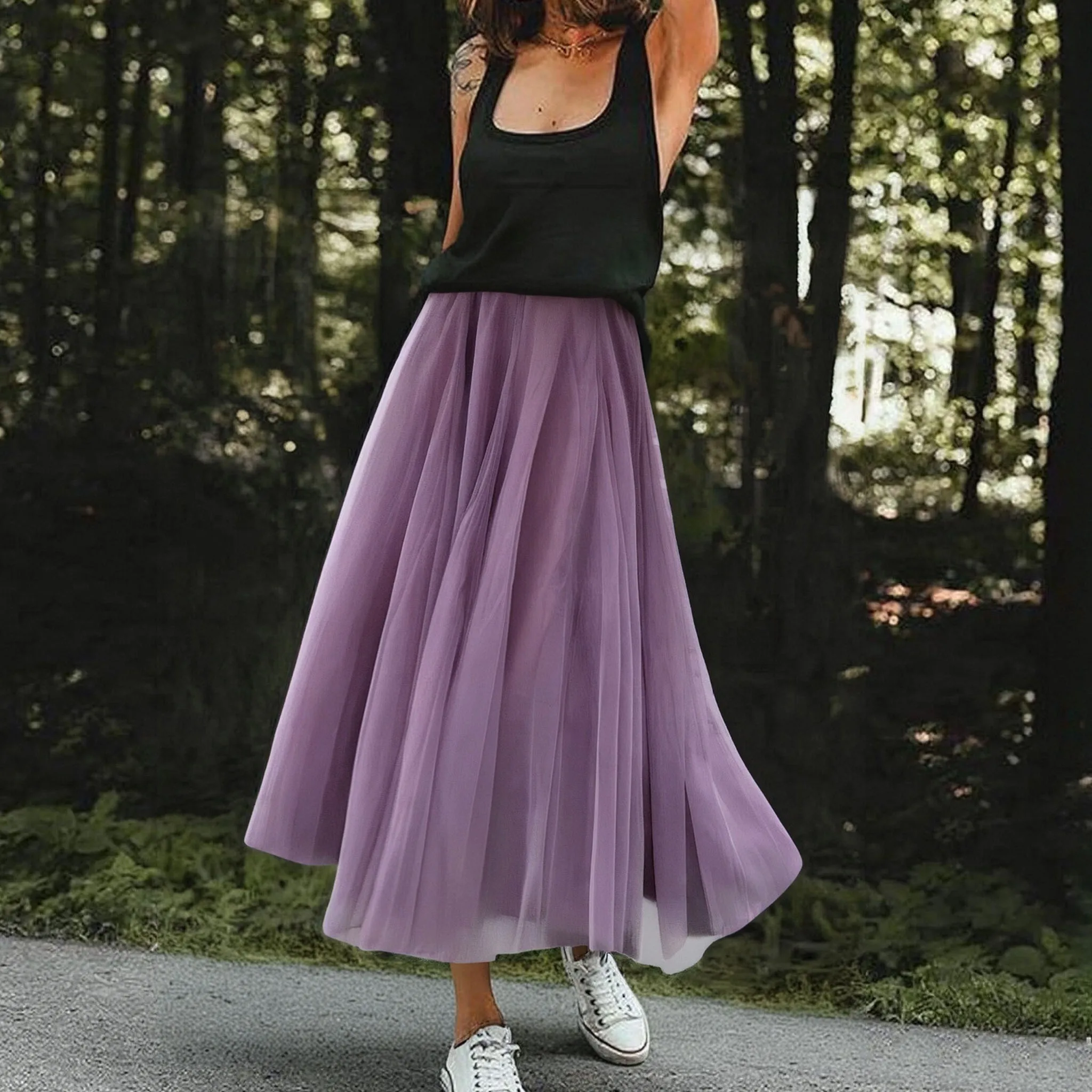 

women Summer Mesh Pleated Skirt Solid High Waist A Line Chic Retro Vintage Long Maxi Tutu Skater Holiday Beach Tulle Skirt