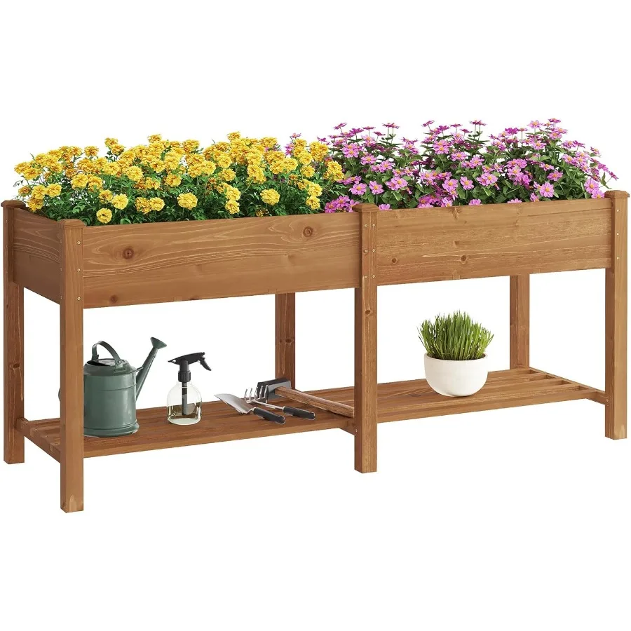 

Raised Garden Bed with ShelfElevated Wooden Planter Box with Legs Garden Planter for Backyard Patio Balcony