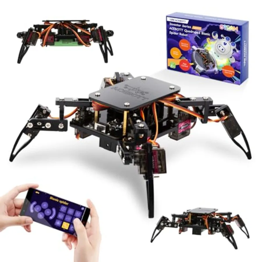 

STEM robotics science kit for adults: ESP8266 spider robot app-controlled walking/crawling educational toy for 12+ years black