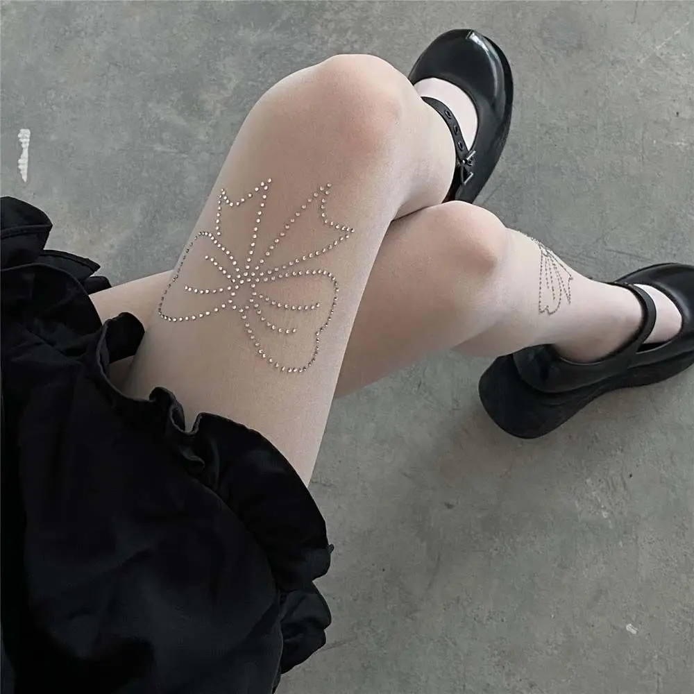 Star Bow Diamond Rhinestone Sexy Women Tights Mesh Fishnet Pantyhose Thigh High Stockings Anti-hook JK Lolita Girls Kawaii Tight