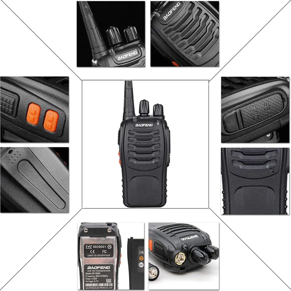 Baofeng-walkie-talkie 888S de doble banda, transceptor de Radio Ham, UHF 400-470 MHz, para almacén de fábrica, BF-888S, auriculares