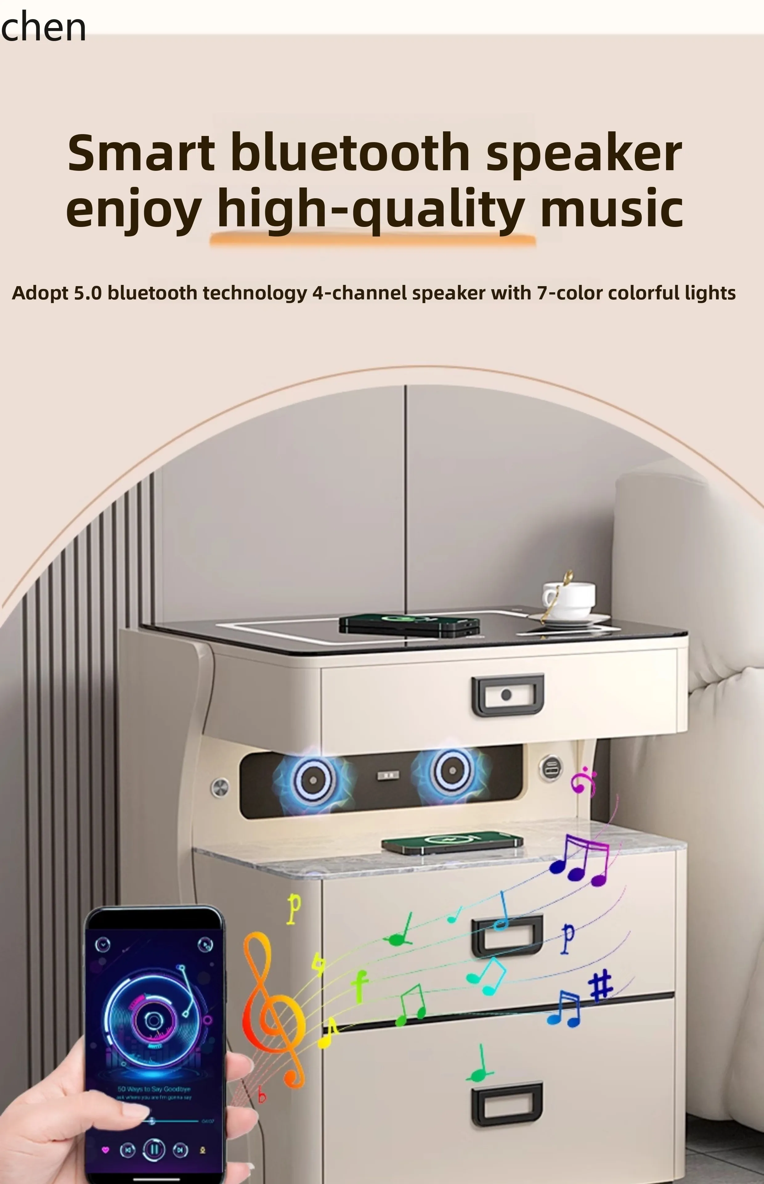 QZT – coffre-fort intelligent pour maison, petit haut-parleur Bluetooth caché intégré, chargement sans fil, WiFi, tout en acier, antivol, boîte de mot de passe pour la maison