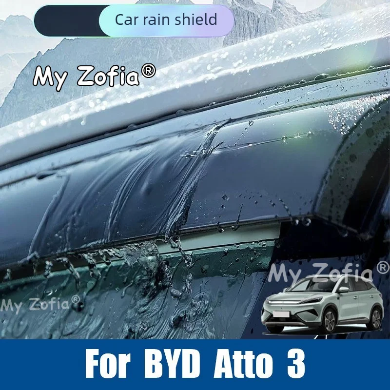 For BYD Atto 3 2026 Window Rain Guards Car Side Door Anti-Rain Deflectors Matte Black Smoke Weatherproof Shield Accessories