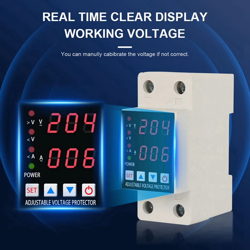 Din Rail Dual Display Relay Device Protector Relay And Under Voltage Protective Devices Protector Relay 40A