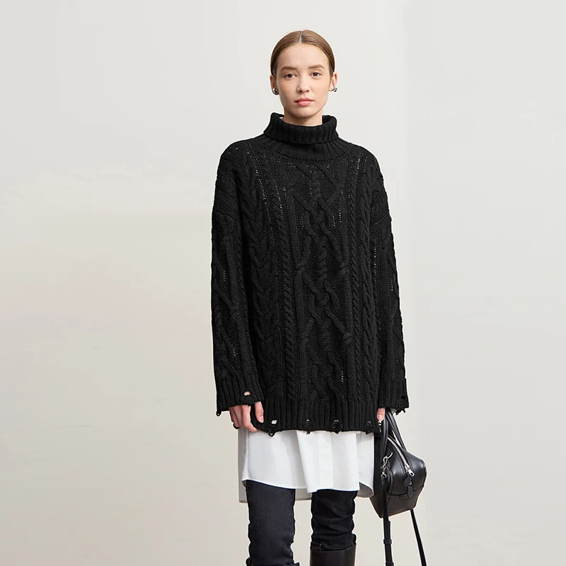 Amii الياقة المدورة البلوزات للمرأة 2025 شتاء جديد دافئ ريترو طويلة الأكمام سترة فضفاضة البلوز الحياكة المرأة أعلى 12544155