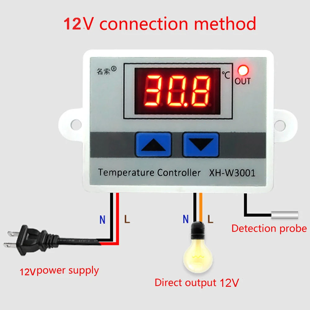 XH-W3001 W3001 Temperature Controller Digital LED Temperature Controller Thermometer Thermo Controller Switch Probe DC12/AC220V