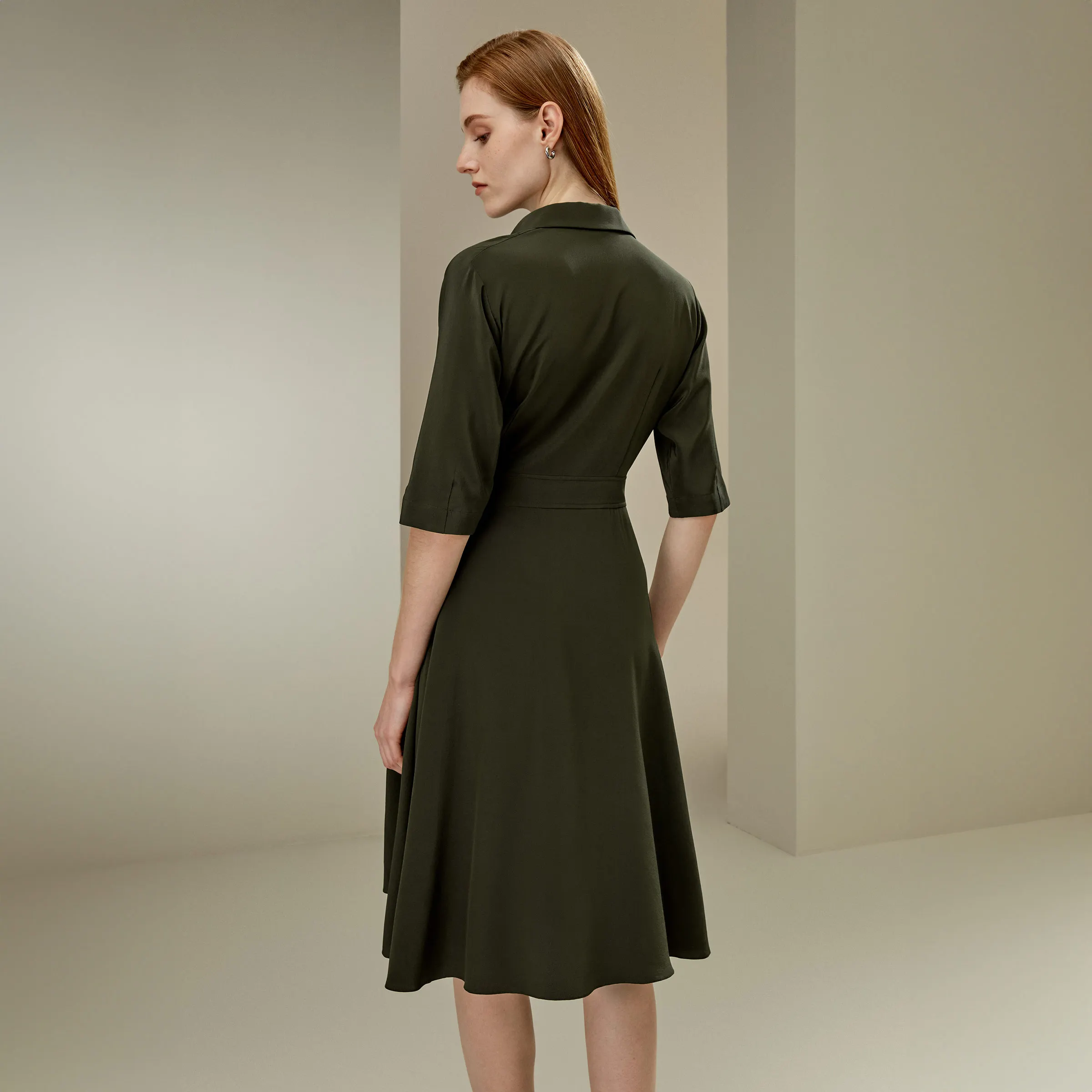 LILYSILK Women's Front Tie Wrap Dress Ladies V-neck and Relaxed Half-sleeves Dress with Umbrella Hem for Multiple Occasions