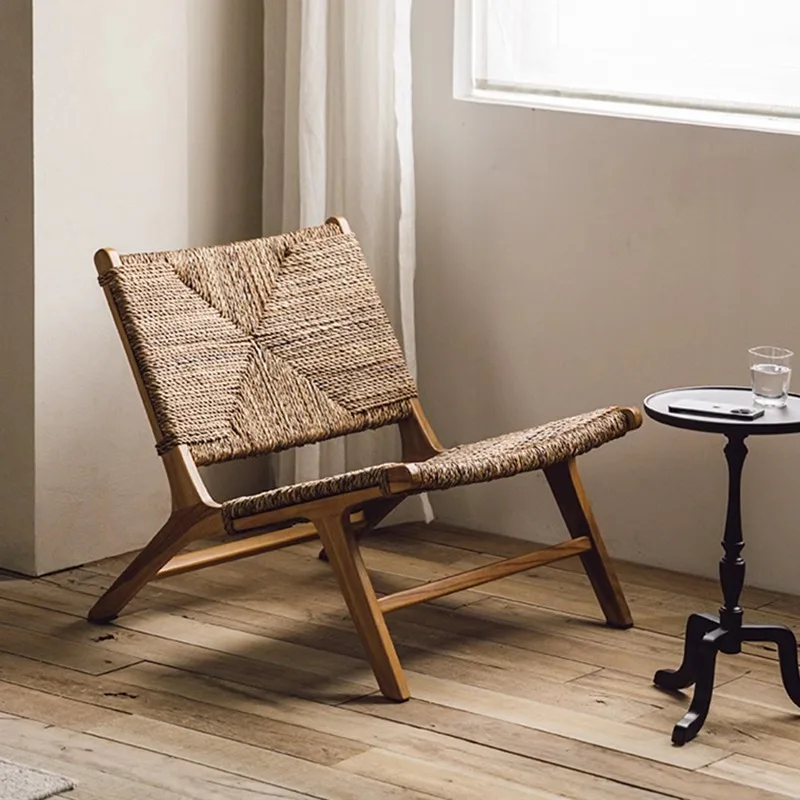 

Solid wood leisure chair living room rattan recliner pedal combination designer homestay ash wood sofa chair