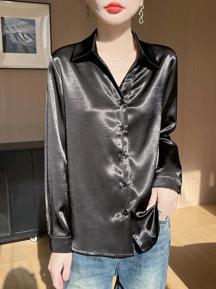 

Шелковый атлас V-Ne White irt Женская весна-осень Новая глянцевая профессиональная формальная интервью irt Свободная посадка Lo...