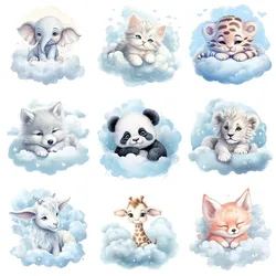 2PCS Cloud Animal Tiger Lion Iron On Heat Transfer Sticker For Clothes DTF Pinted Vinyl Thermal Appliques Washable T-Shirt Decal