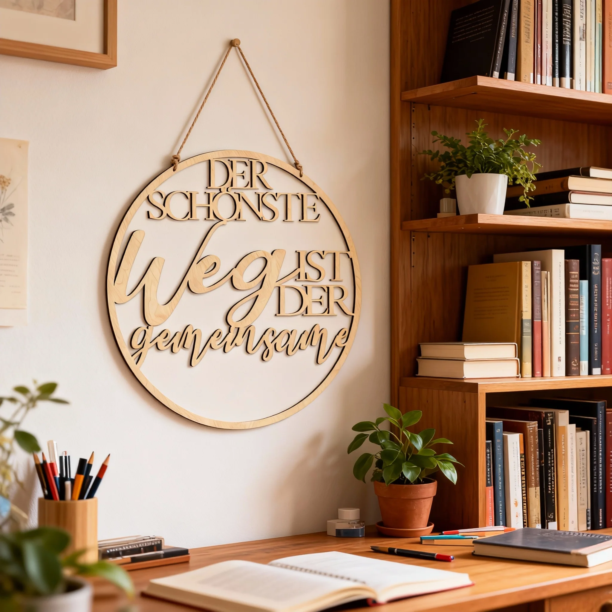 

German Baptism Wooden Wall Sign - 30cm Round with 'Der Schönste Weg' Phrase, Christening Decoration & Gift