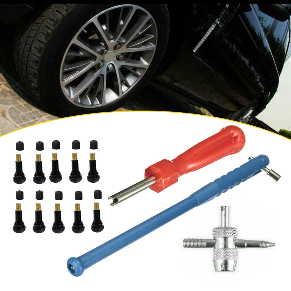 43pcs/Kit Universal Valve Stem Installation Remover Repair Tool Puller Car Tire Plug Core Metal Professional Car Accessories