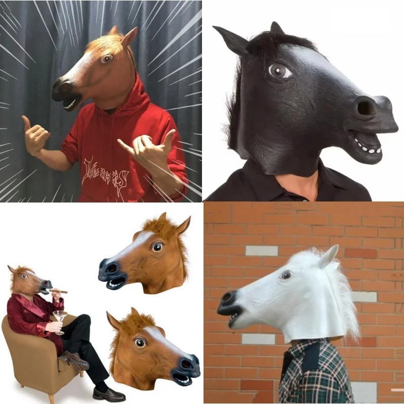 ハロウィンコスプレ面白い馬の頭マスク男性茶色の馬マスクラテックスマスク動物の帽子ノベルティ小道具ホラー変装マスク