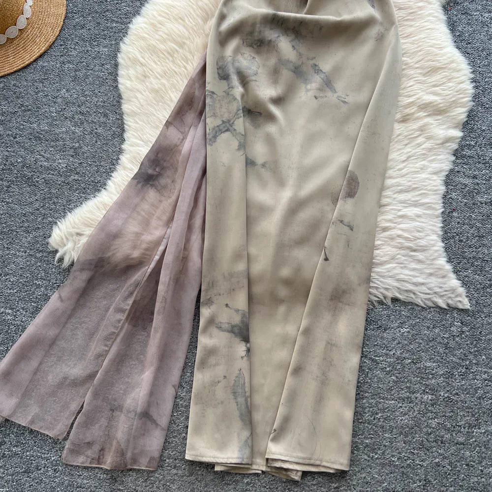 أنيقة خمر مثير الساتان طباعة عارية الذراعين الجنية فستان طويل المرأة بوهو فستان الشمس فساتين الحفل