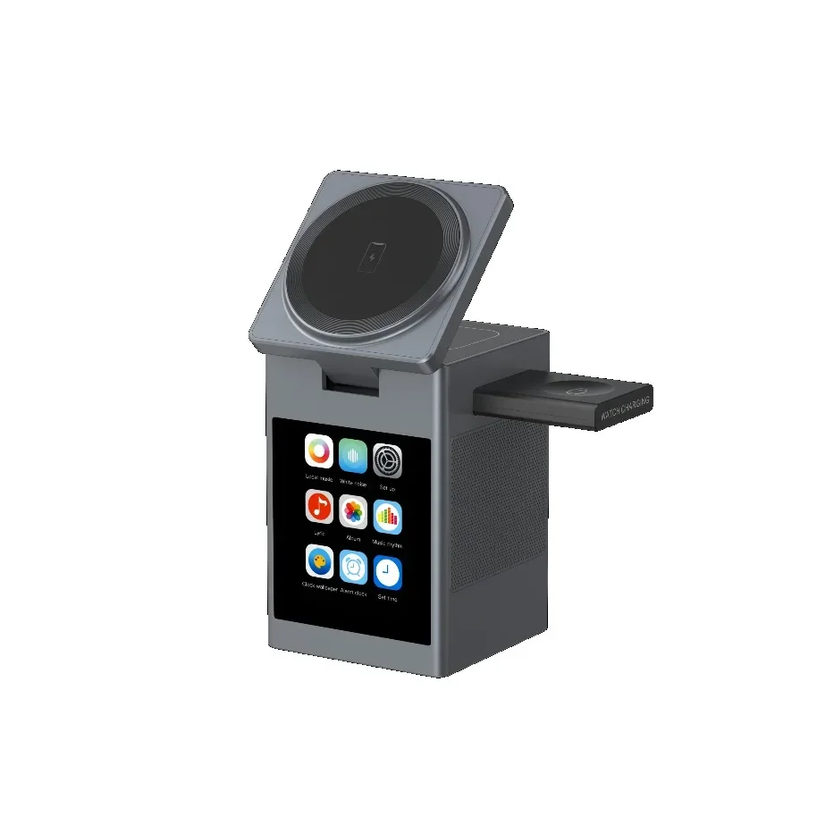 LED Screen Magnetic Wireless Charger Stand Bluetooth Speaker Alarm Clock For iPhone 17 16 15 14 Pro Max Apple Watch Airpods Pro