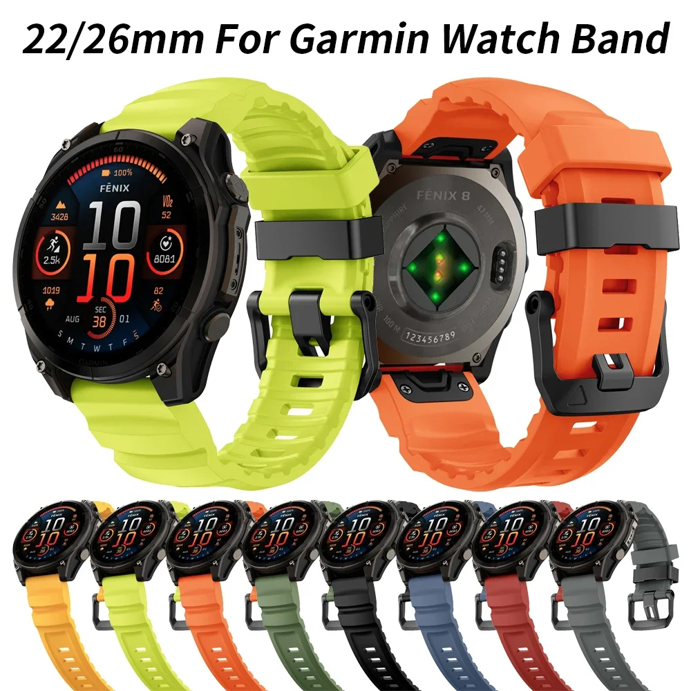 22mm 26mm Strap For Garmin Tactix8/Garmin Fenix 8/7X Pro/E Enduro 3 For Forerunner 970-965/Instinct 3 Silicone Replacement Band