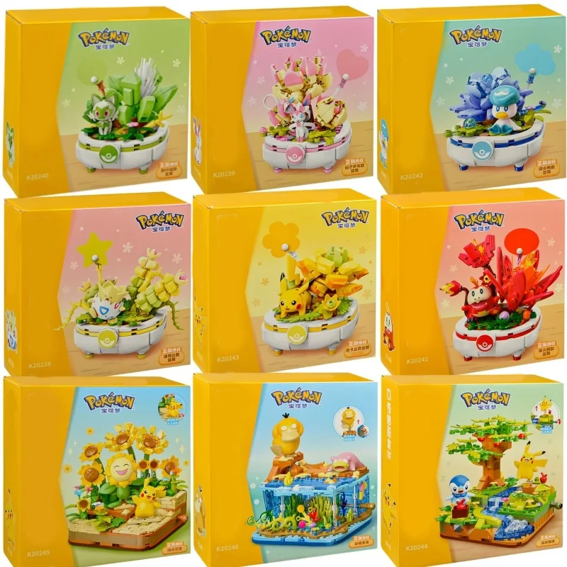 Pokémon Series Building Blocks Pikachu Psyduck Pogaman Cartoon Scene Model Bricks Collection Ornaments DIY Toys Holiday Gifts