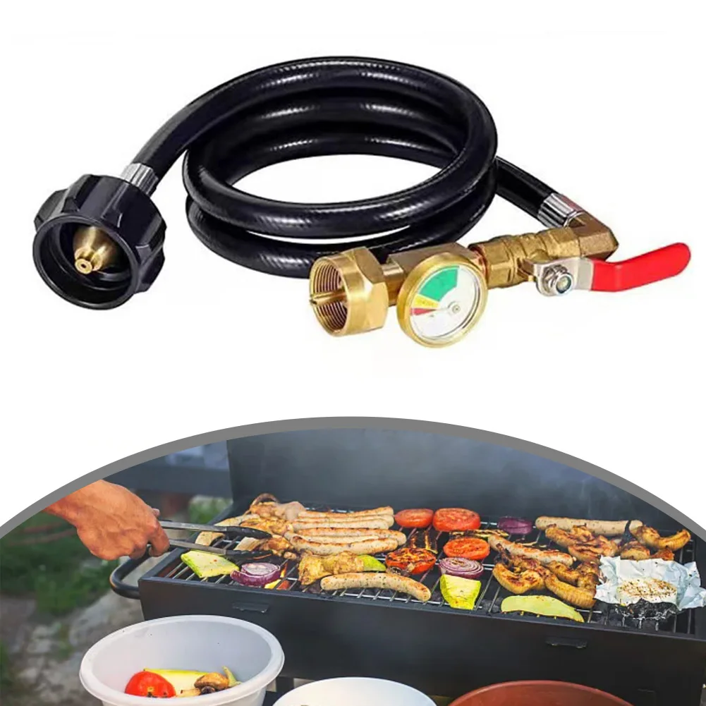 

Адаптер для заправки пропана с манометром шланга длиной 3 фута, герметичная сверхмощная латунь для походов и уличных печей