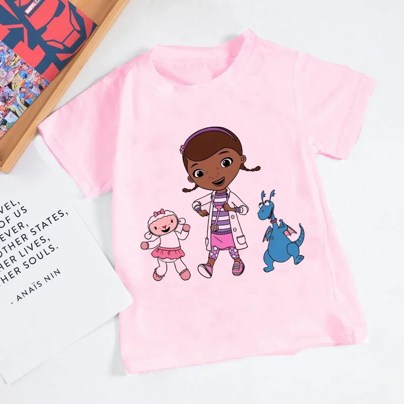 

Kids Summer Cute Pink T-shirt Girl Doc McStuffins Clinic Girl Cartoon Print Tops T-Shirt Fashion Toddler Casual Kids Clothes