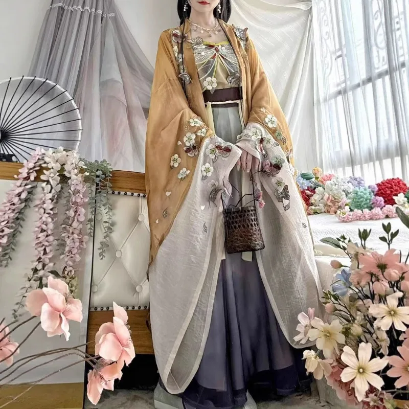 

Hanfu women's new Song dynasty-style gradient retro embroidered large-sleeve shirt with suspenders, daily ultra-fairy ancient