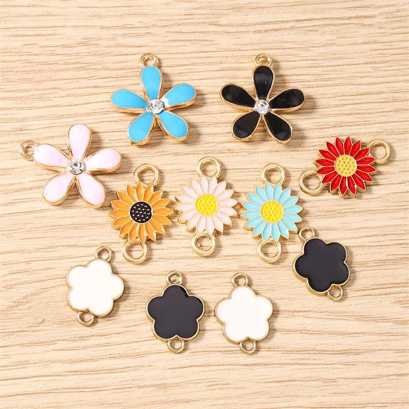 10 Stück niedliche, bunte Emaille-Blumen-Anhänger-Verbinder für die Schmuckherstellung, Halsketten, Armbänder, DIY, handgefertigtes Kunsthandwerk, Zubehör – Detail 2