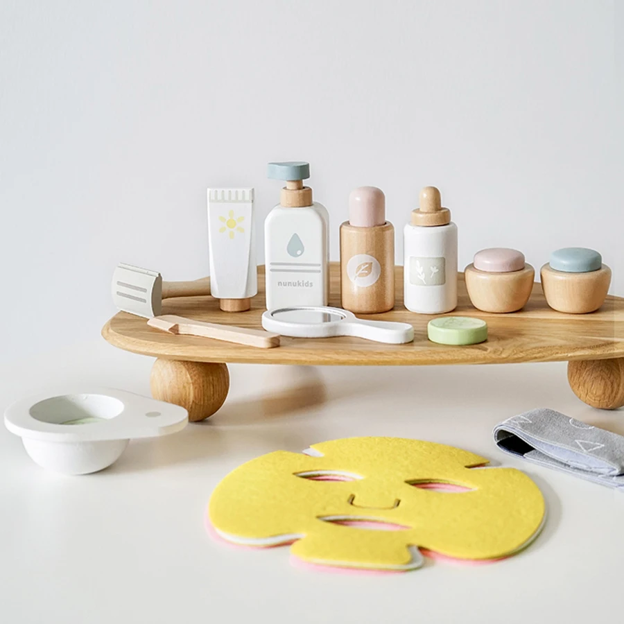 Holz Pretend Play Kinder Gesichtsmaske Make-Up Set Nachahmung Schönheit Mode Spielzeug Kosmetik Set Lernspielzeug für Mädchen Geschenk
