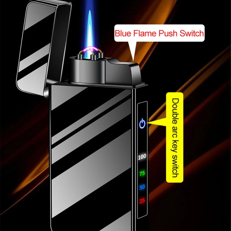 2 in 1 Jet Flame Arc Electric Lighter Torch Refillable Butane Gas With USB charging LED Display Power Windproof Lighter Gadgets