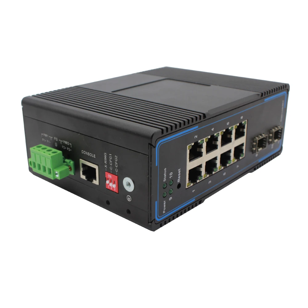Din-rail Industrial Grade Switch 8*10/100/1000M ports and 2*1000M SFP slot ports Manageable Industrial Switch DC12~52V