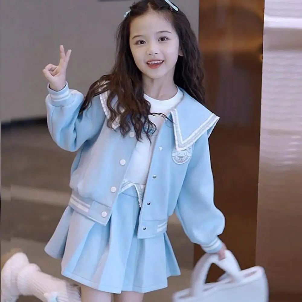 

Kawaii Sanrio Cinnamoroll комплект свитшотов аниме детская бейсбольная форма куртка плиссированная юбка брюки весенне-осенний трендовый костюм