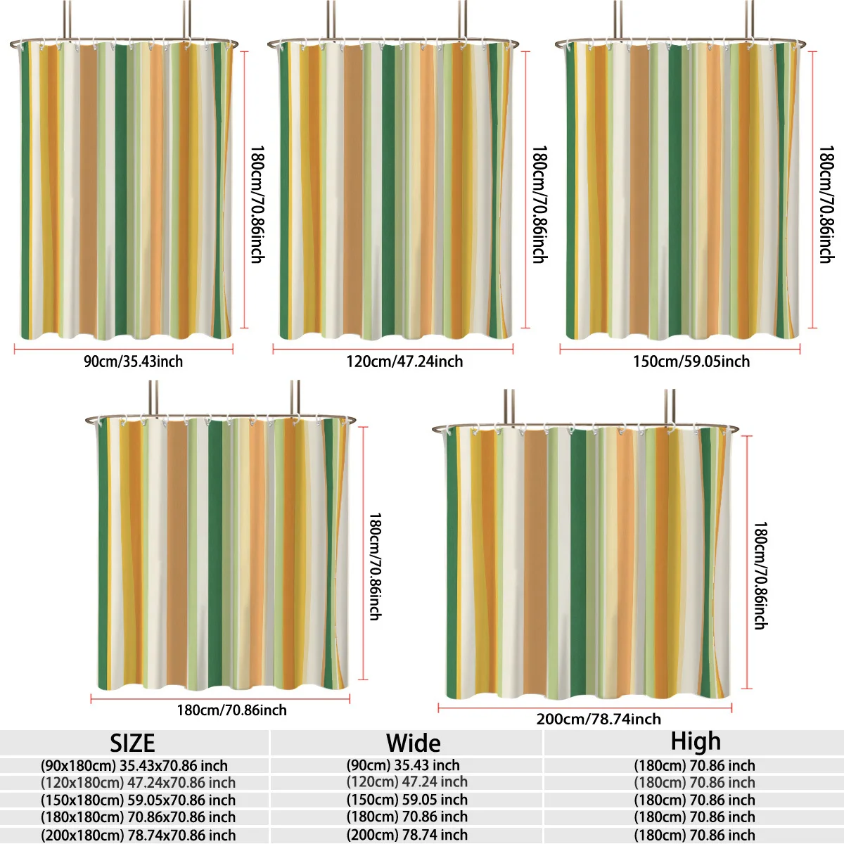 Modern Multi Color Striped Shower Curtain Waterproof Bathroom Decor Vertical Stripe Green Orange Yellow Bathing Panel