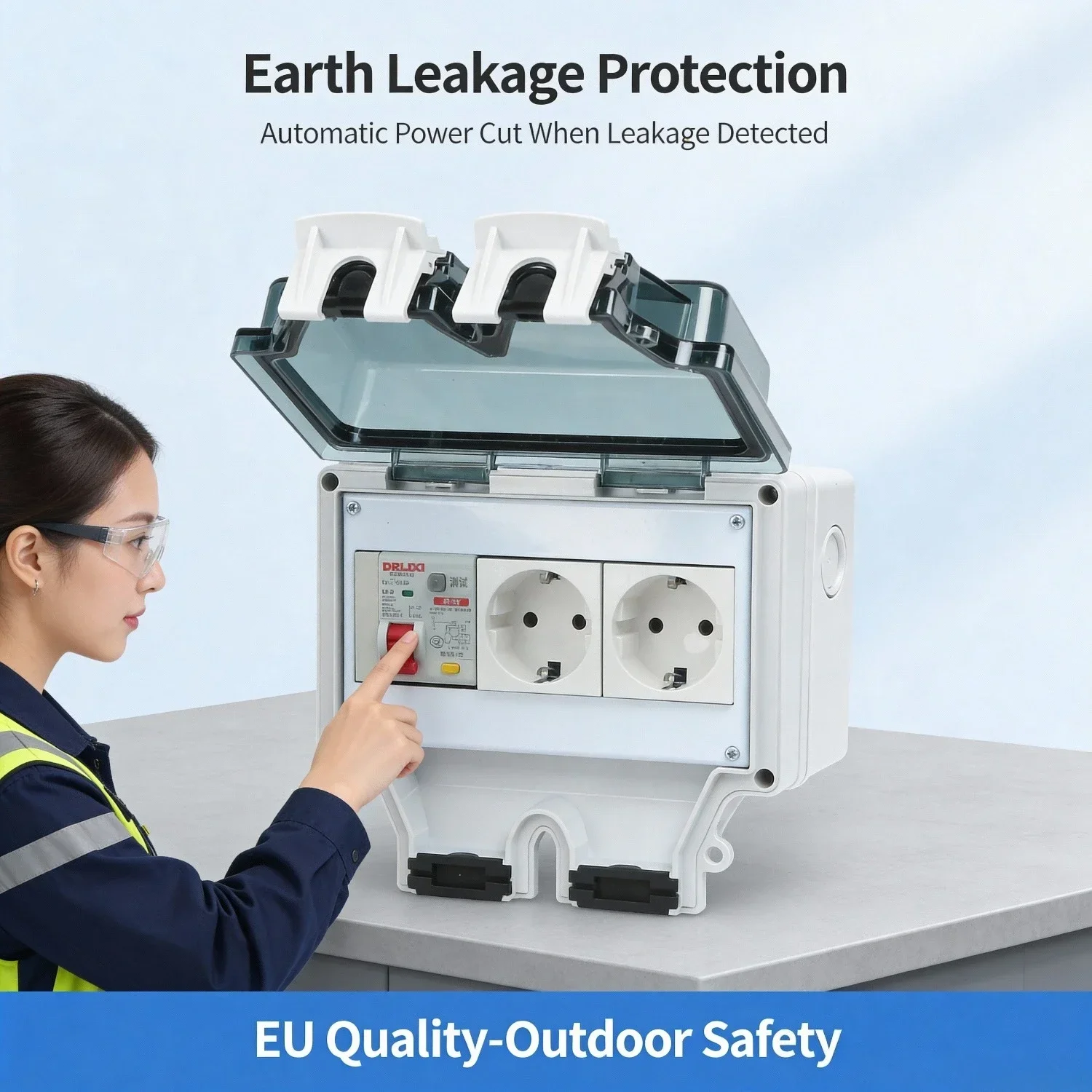 FUNAYA Waterproof Sockets with Leakage Protection Circuit Breaker EUR EU KR FR US UK SG Israel Plug 1 2 Outlets IP65 16A Surface
