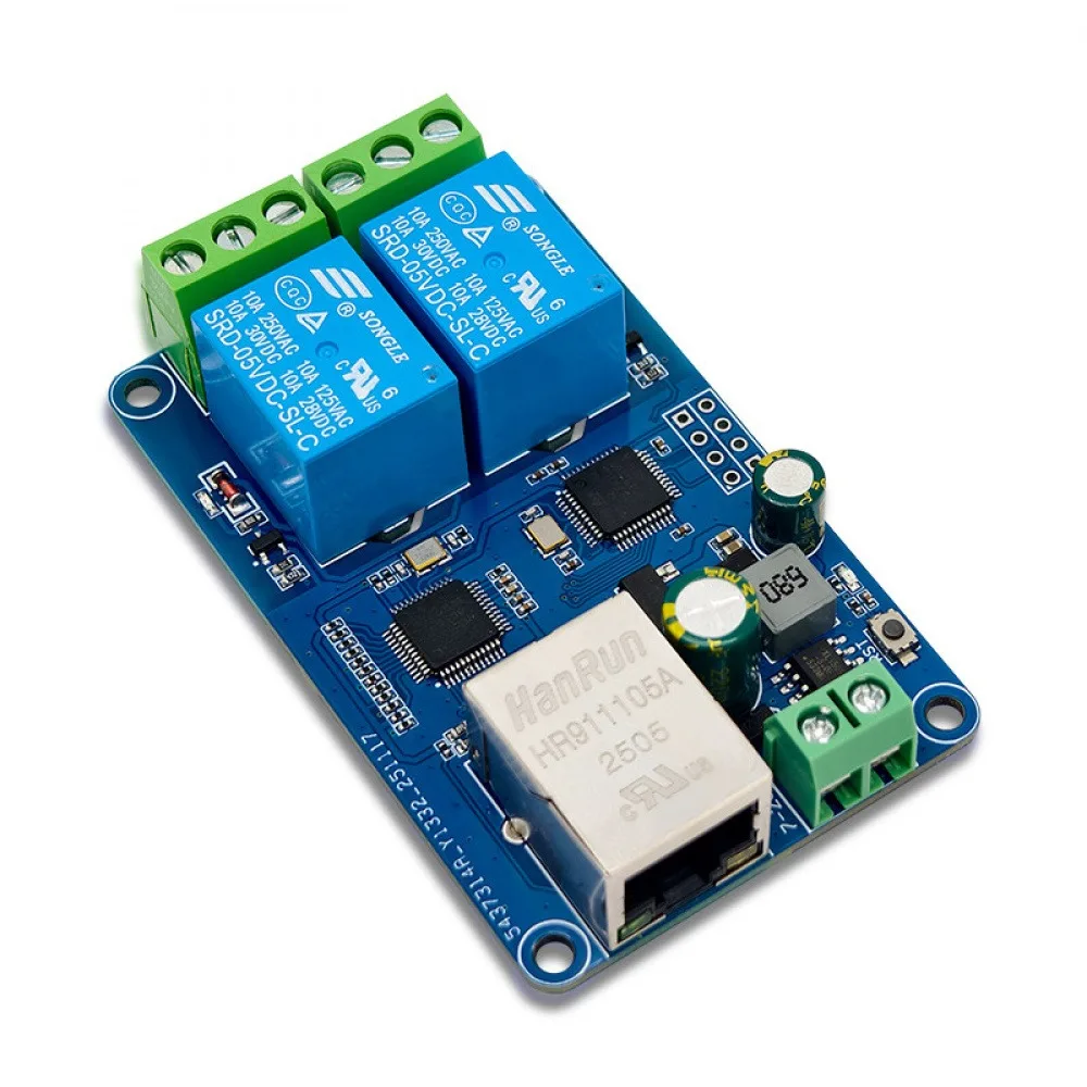 Modbus RTU 2-Channel Ethernet Relay Module W5500 TCP Server LAN Control STM32 Board DC7-36V Power Supply with Indicator Light