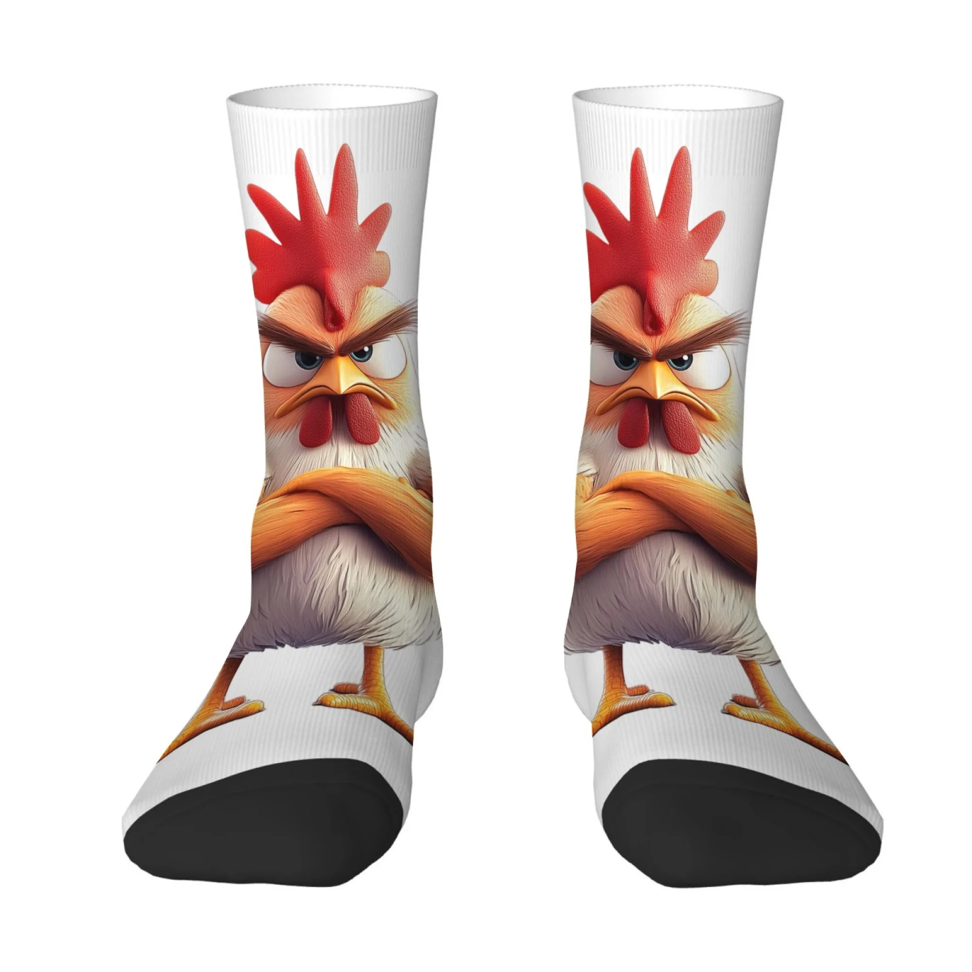 Anthropomorphic Cartoon Rooster Print Mid-calf Socks Proud and Adorable Full of Fun and Personality Gift for Quirky Friends