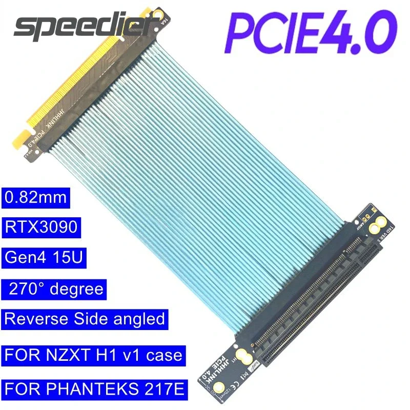 

PCI-e 4.0 X16 Riser Cable 270 Degree Vertical Mount for NZXT H1 V1 Case PHANTEKS 217E Gen 4.0 16X Gaming GPU Video Card Extender