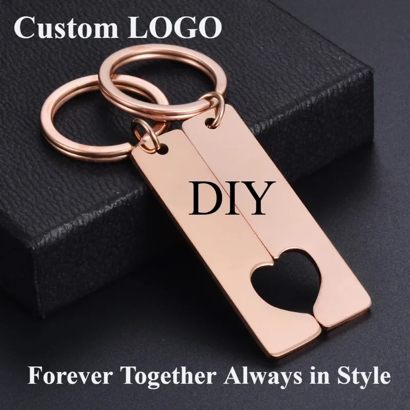 Custom Stainless Steel Heart Bar Puzzle Keychain for Couples Personalized Name Date Engraving Rose Gold Silver Key Ring Gift