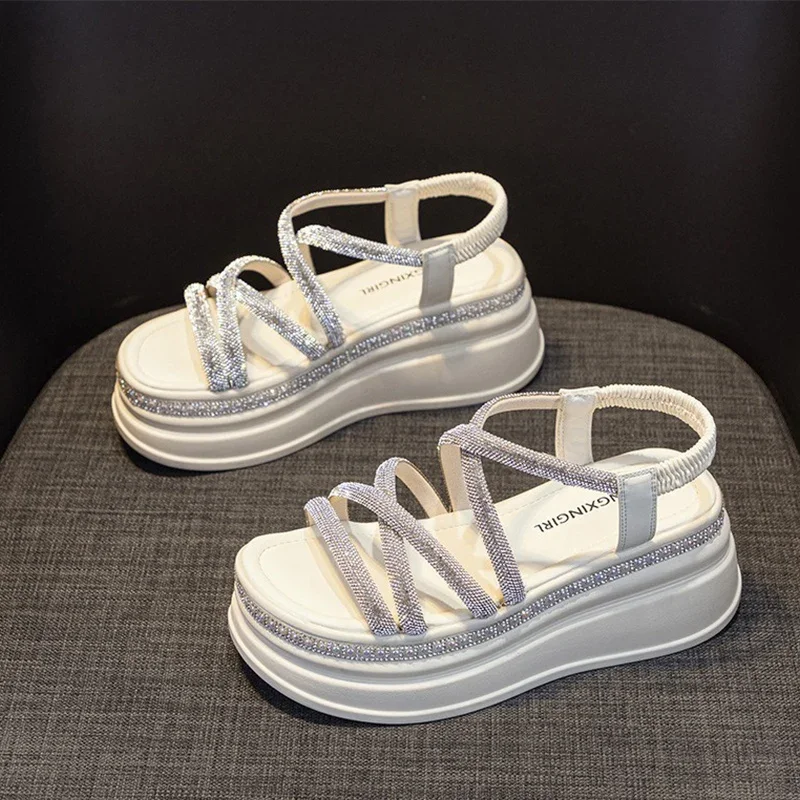 المفتوحة تو كريستال الصنادل النساء أحذية منصة الصيف عالية الكعب 2024 جديد حذاء كاجوال فستان الطالب نعال شاطئ Mujer Zapatos #5