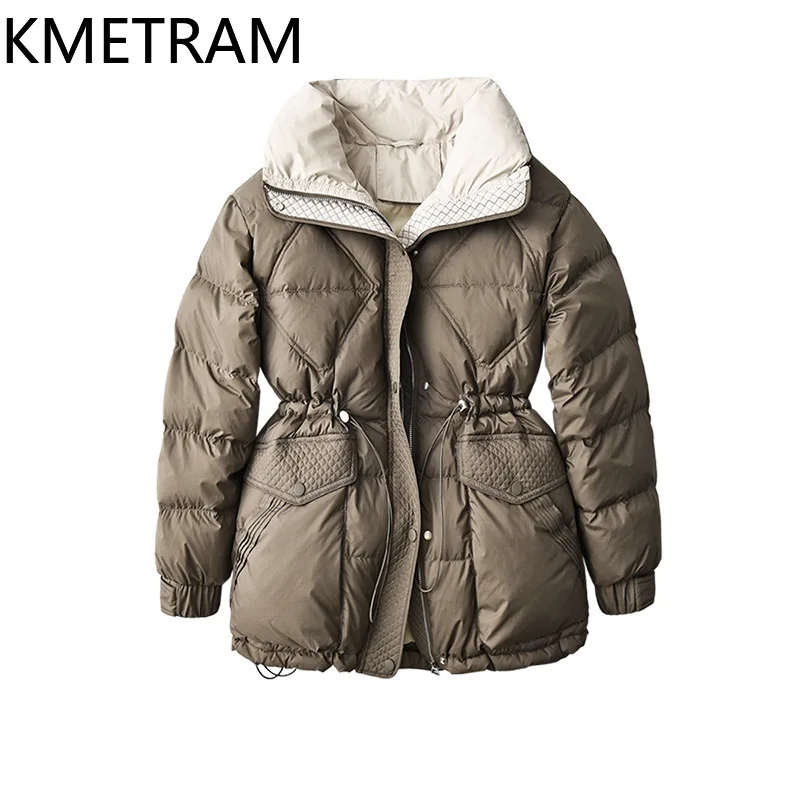 KMETRAM Winter White Duck Down Jacket Fashion New in Outerwears Cinched Waist Short Down Coat Clothes Women 2024 Пуховик Женский