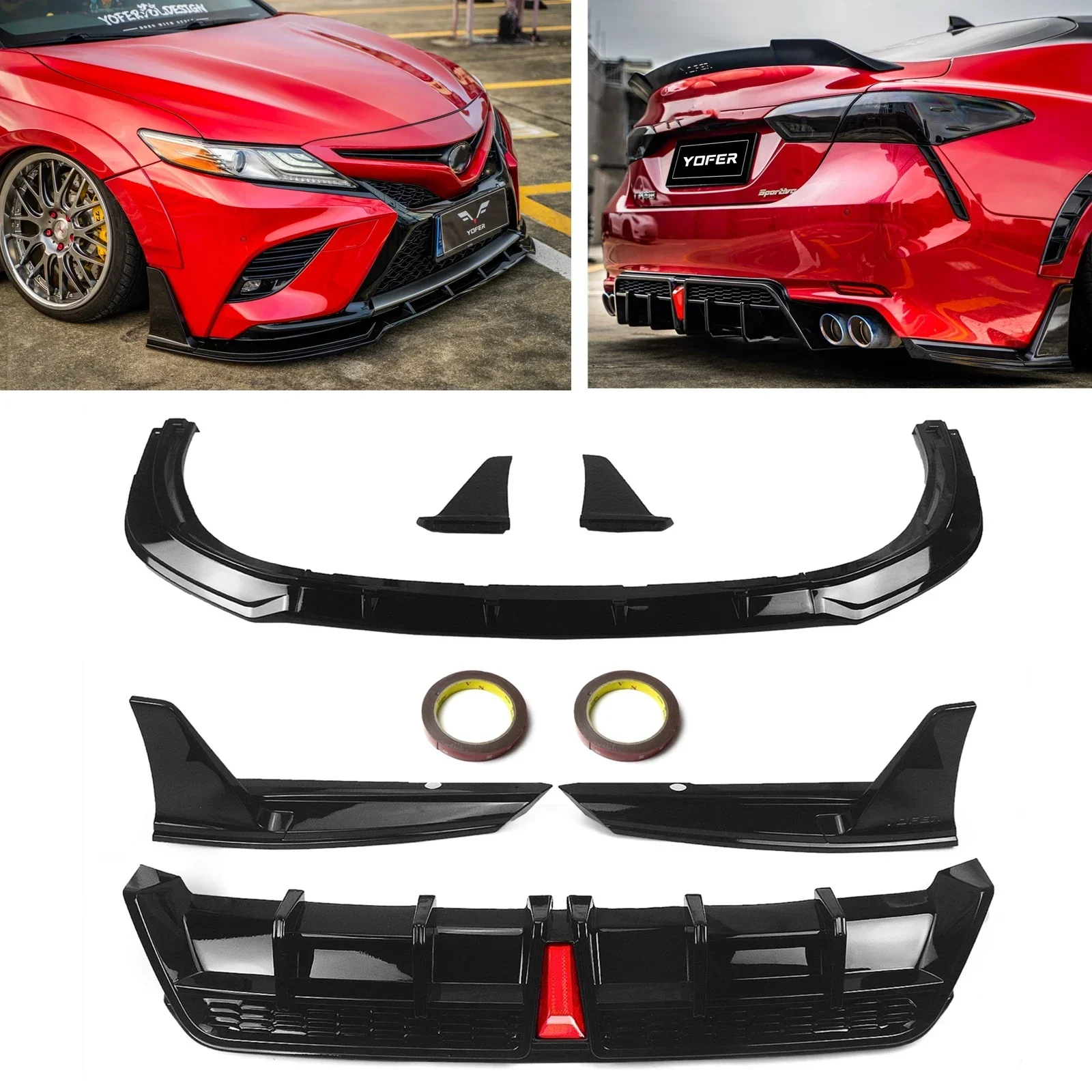 

New！ YOFER Body Kit For Toyota Camry SE XSE SX Sport Model 2018-2024 Only Gloss Black Front Spoiler Splitter+Rear Diffuser Bumpe