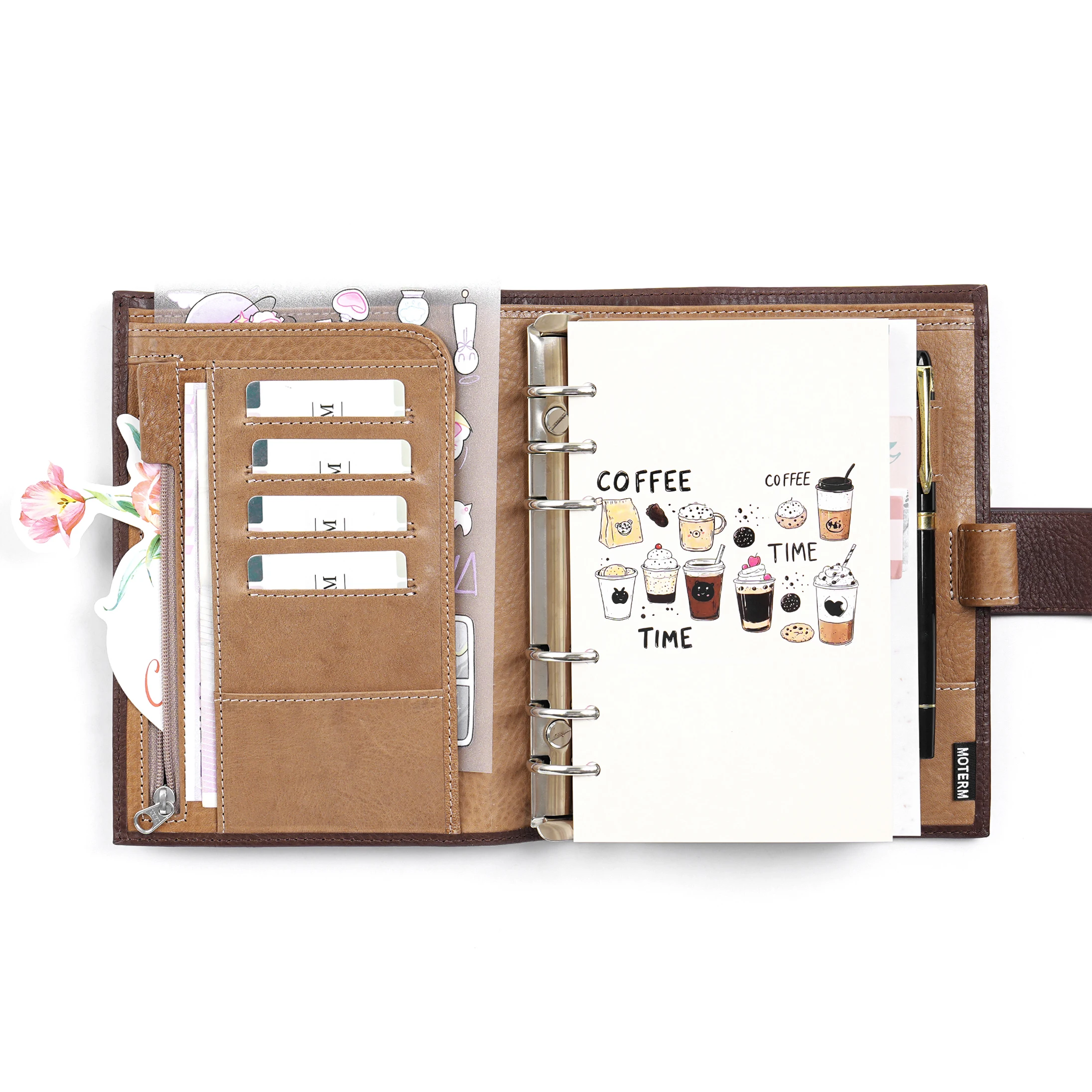 Moterm Personal Size Luxe Rings Planner Vegetable Tanned Leather Notebook with 30 MM Rings Binder Agenda Organizer Diary Journal
